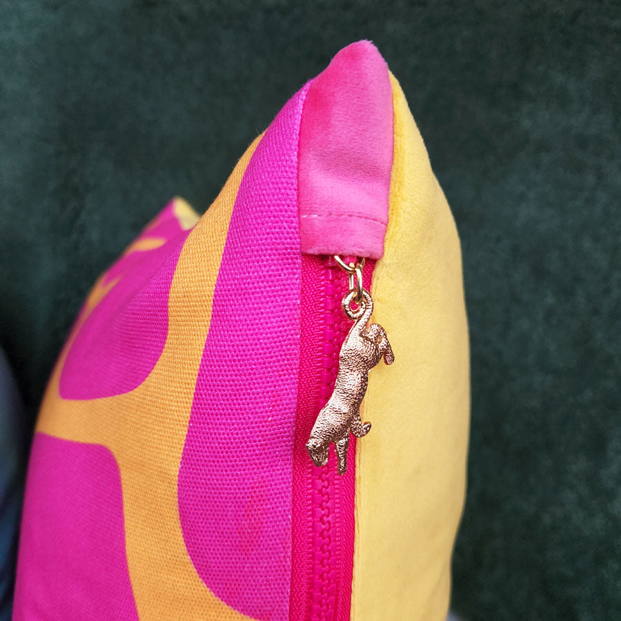 By John Designs yellow and pink African giraffe pattern scatter cushion with velvet