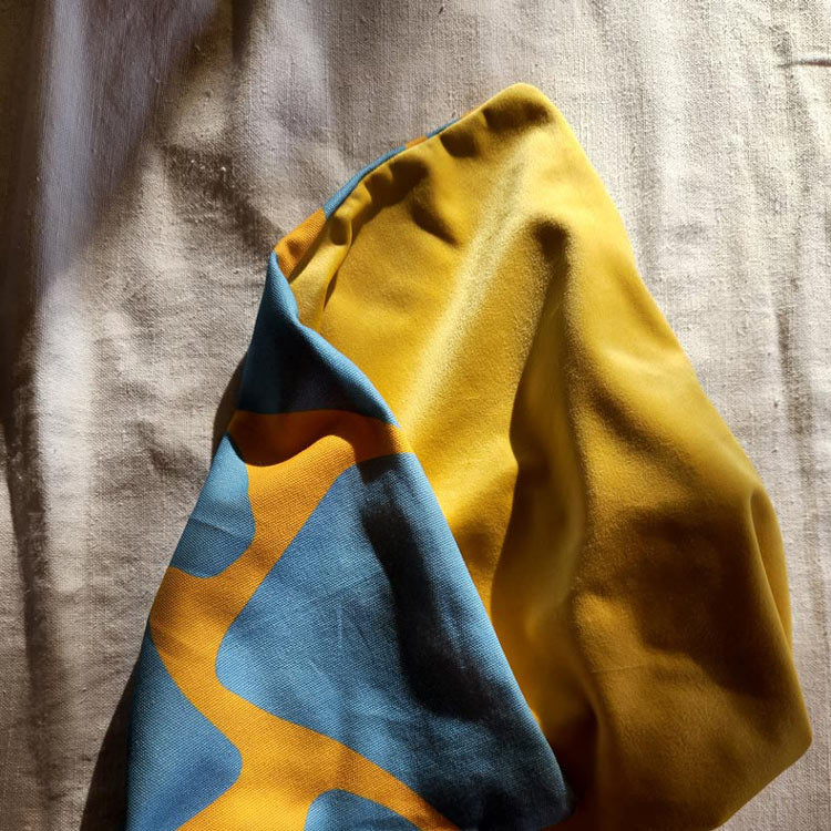 By John Designs yellow and blue African giraffe pattern scatter cushion with velvet