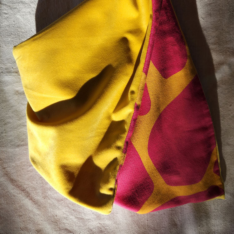 By John Designs yellow and pink African giraffe pattern scatter cushion with velvet