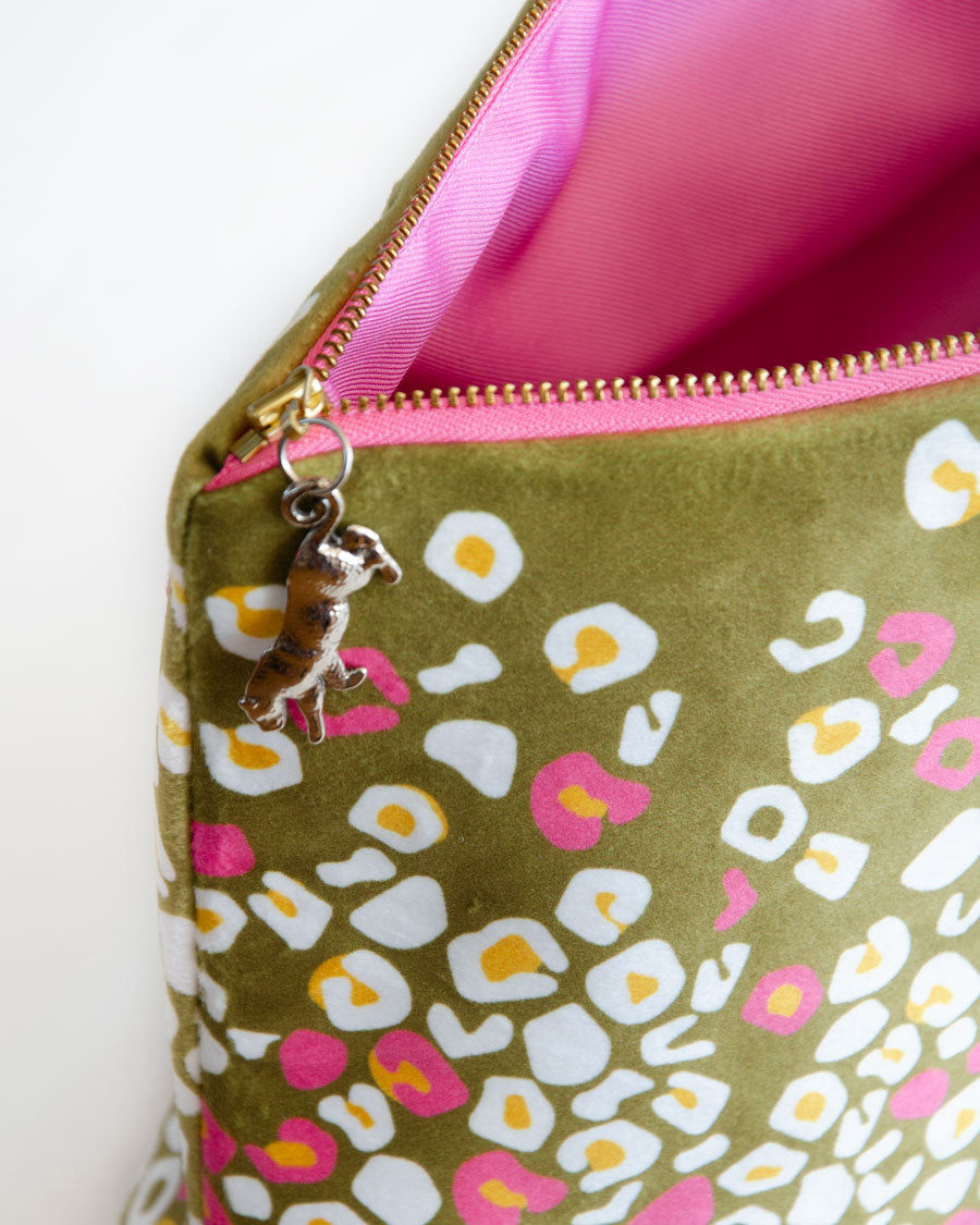 Makeup Bag, Travel Bag, Leopard Print, Velvet, By John Designs