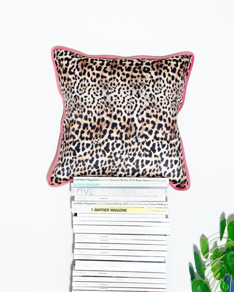 Leopard Print & Olive Velvet Scatter Cushion
