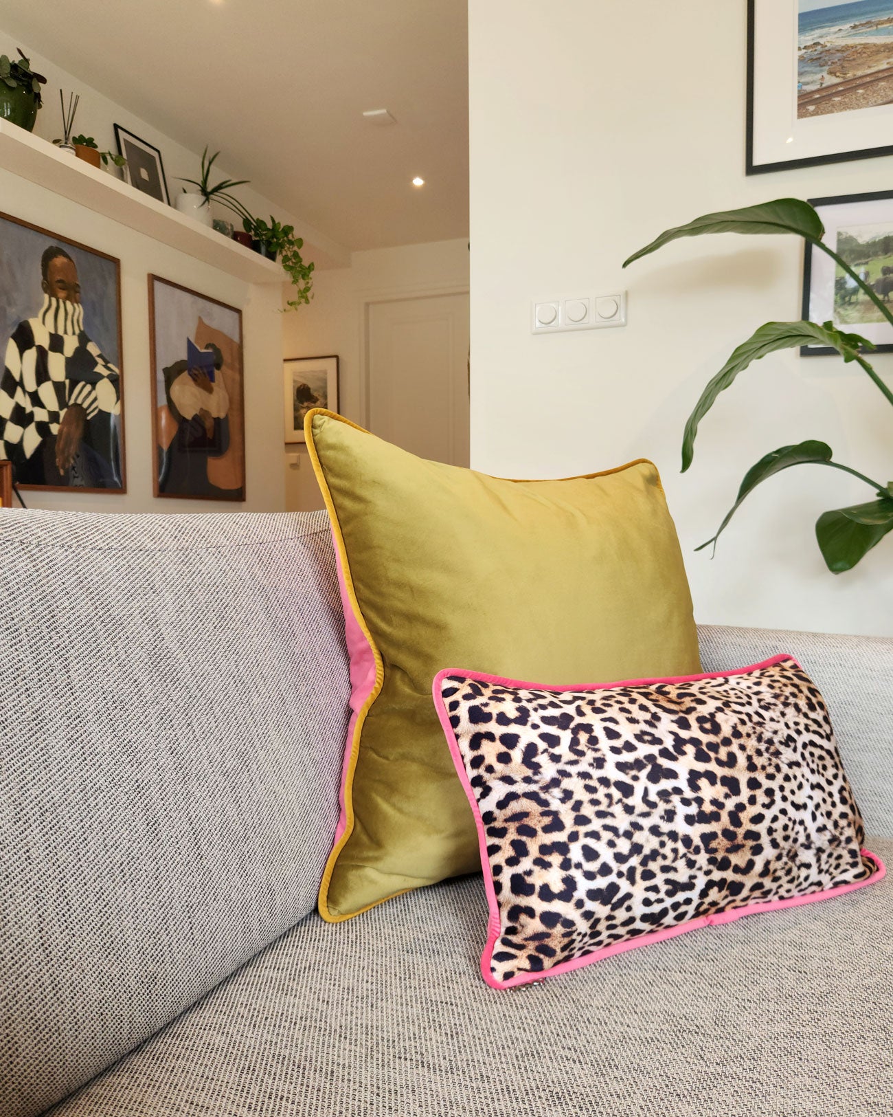 Pink & Olive Velvet Scatter Cushion