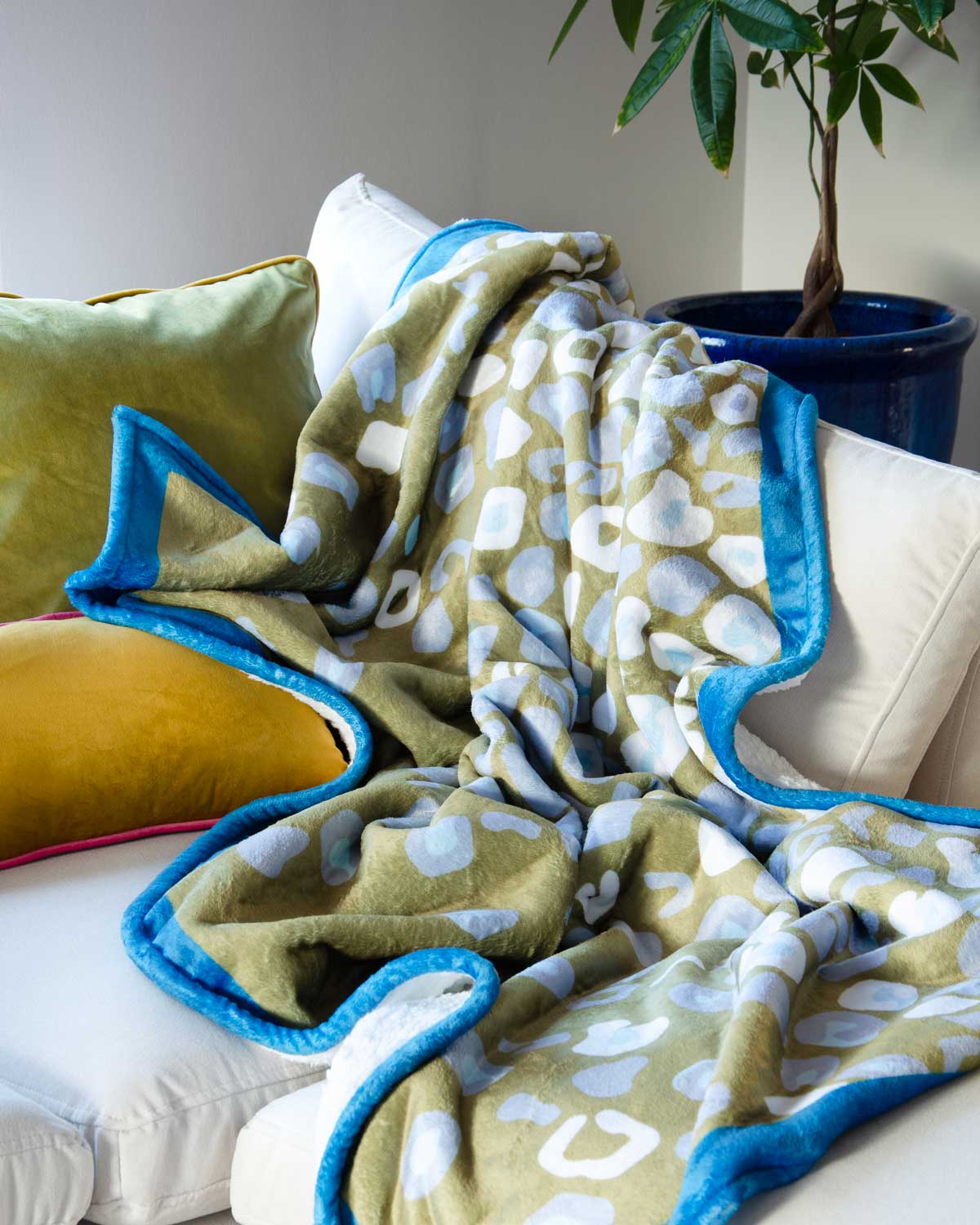 Blue & Olive Leopard Print Blanket