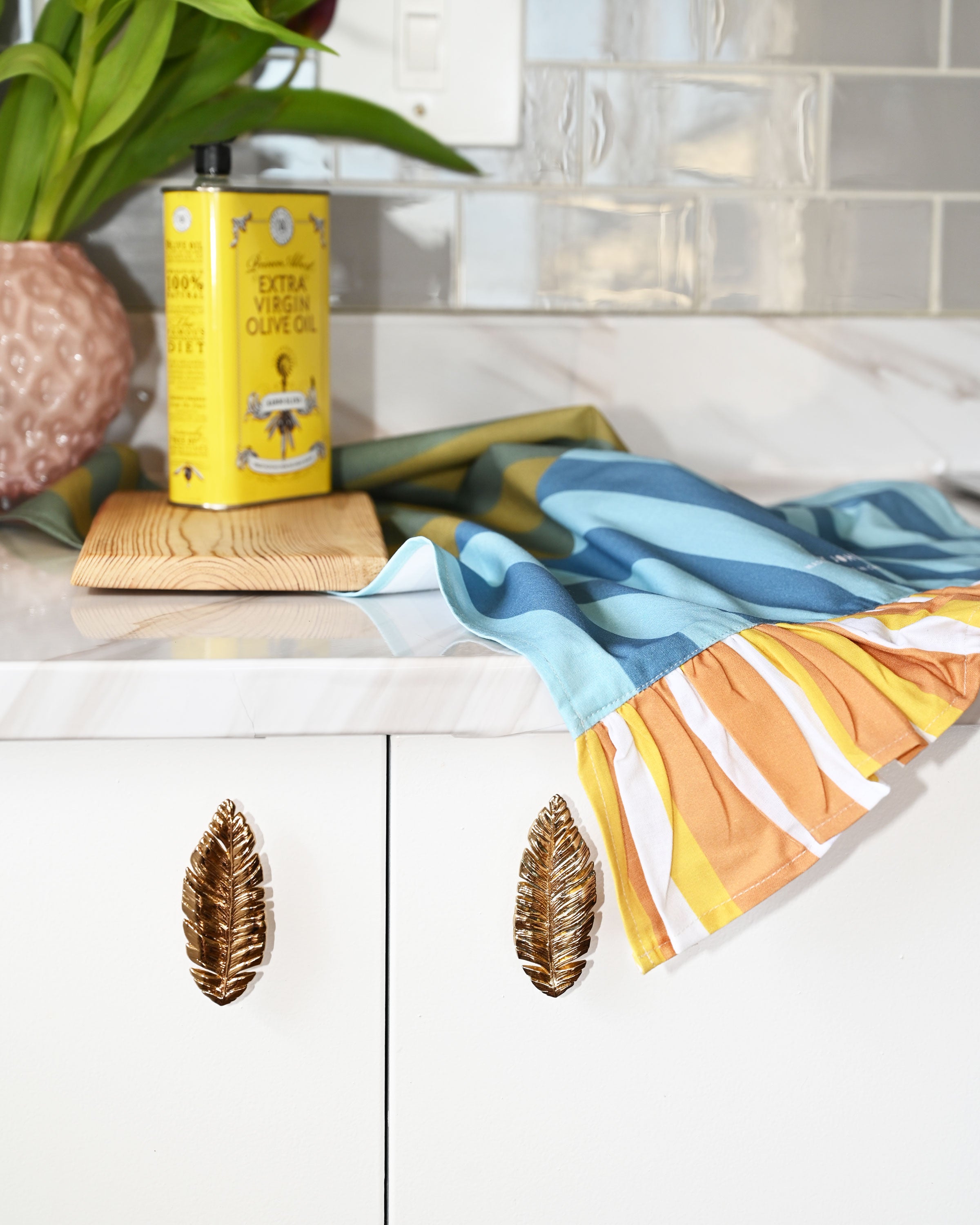 Greeen & Blue Frilly Tea Towel