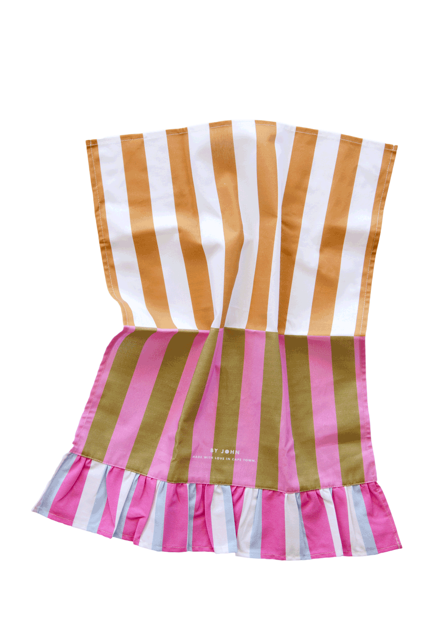 Tea Towel, By John Designs, Frill, Stripy, Kitchen towel, Dish cloth
