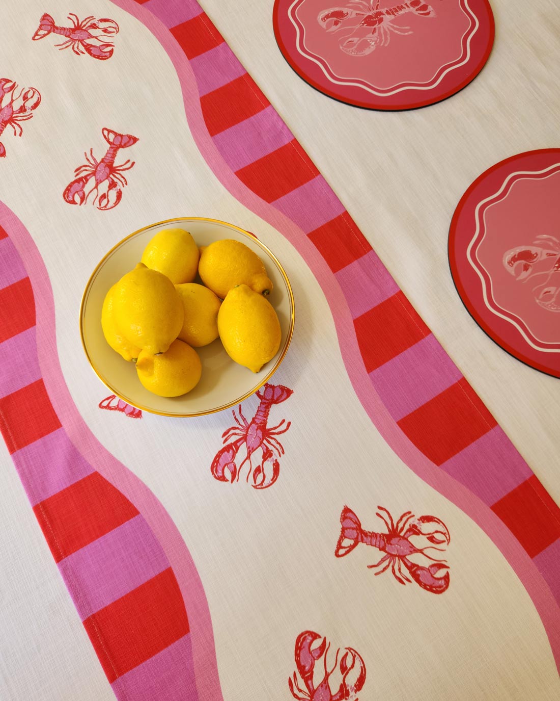 Lobster Table Runner, Yellow, Maximalist, Dopamine Decor, Lobster, By John Designs, Pink Lobster