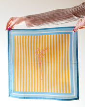 Load image into Gallery viewer, By John Designs Yellow pinstripe Napkin with prawn on a for and yellow border
