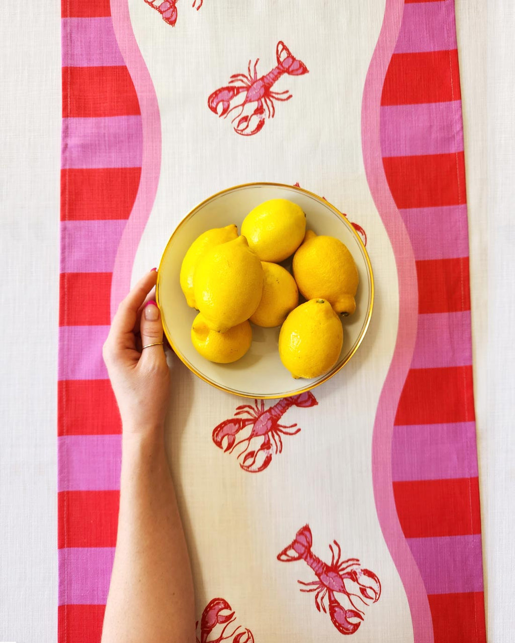 Lobster Table Runner, Yellow, Maximalist, Dopamine Decor, Lobster, By John Designs, Pink Lobster