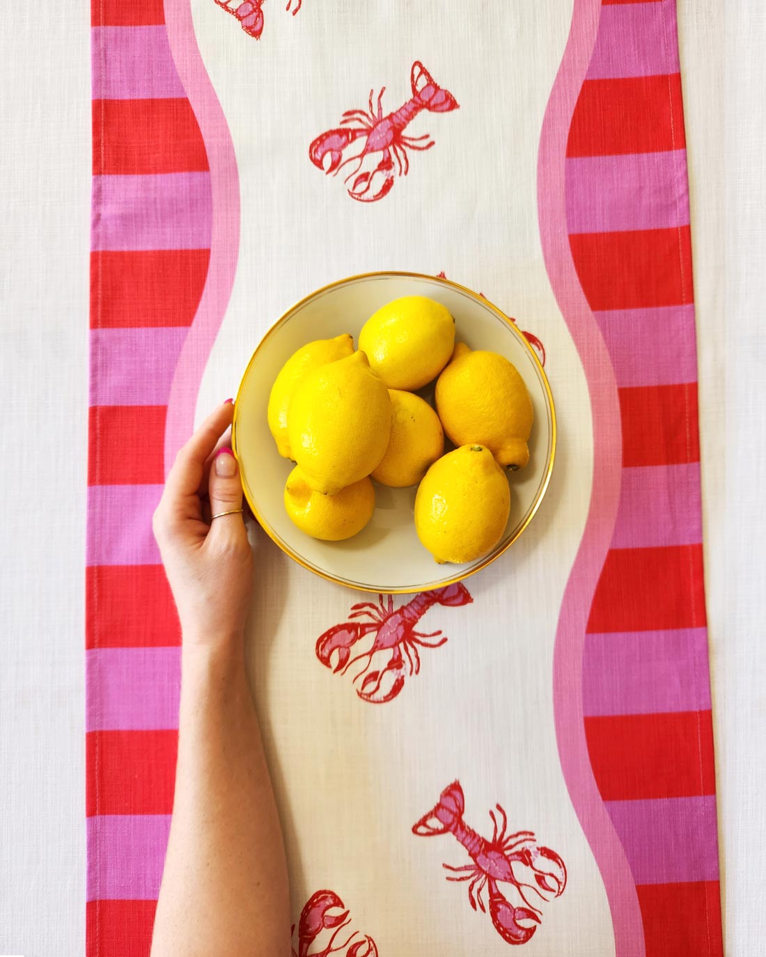 Lobster Table Runner, Yellow, Maximalist, Dopamine Decor, Lobster, By John Designs, Pink Lobster