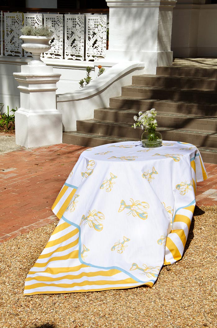 Lobster Tablecloth, Pink,  Maximalist, Dopamine Decor, Lobster, By John Designs, Yellow, Blue