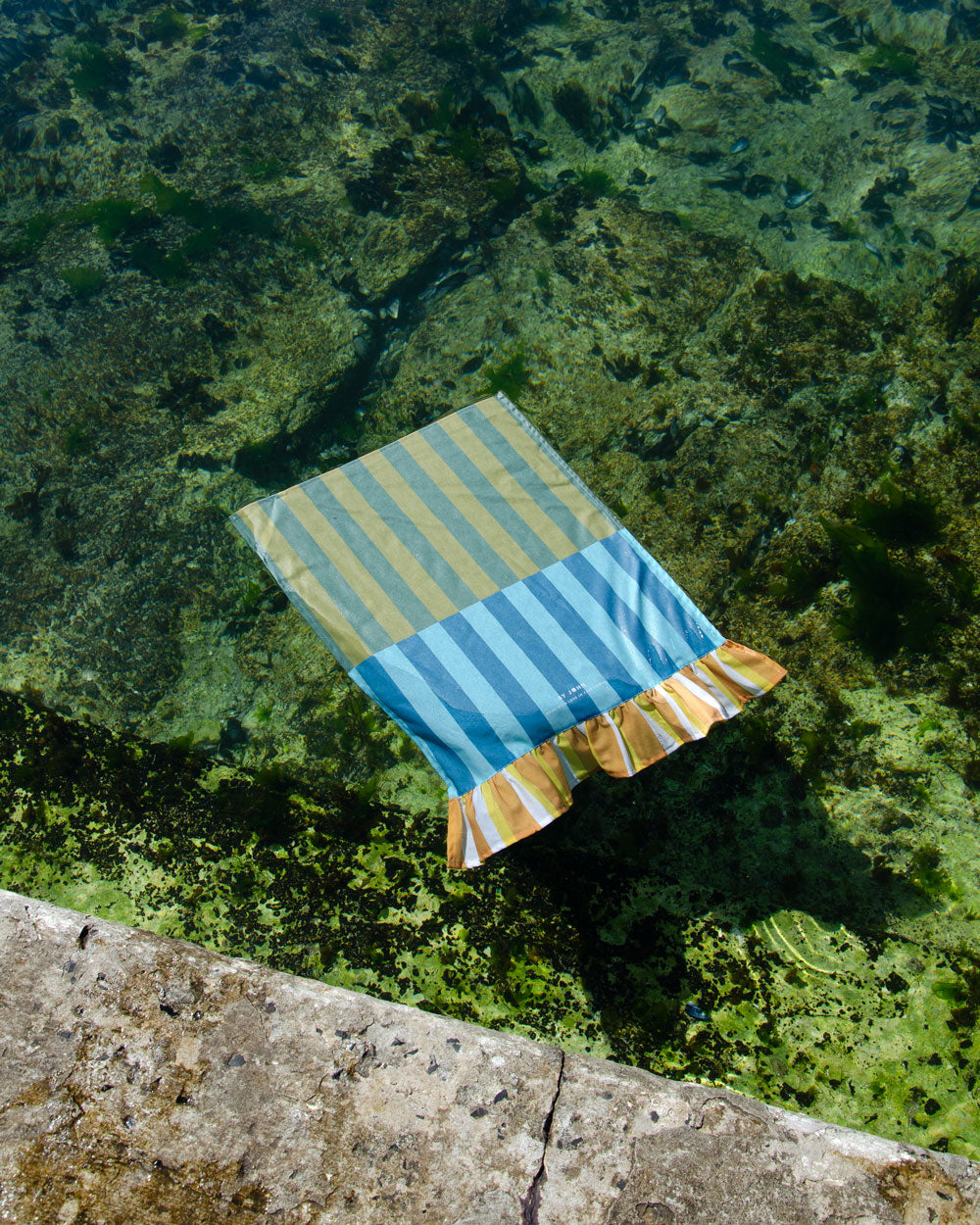 Greeen & Blue Frilly Tea Towel
