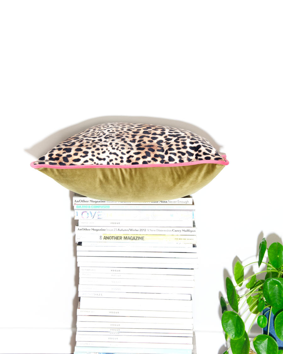 Leopard Print & Olive Velvet Scatter Cushion 50 x 50cm