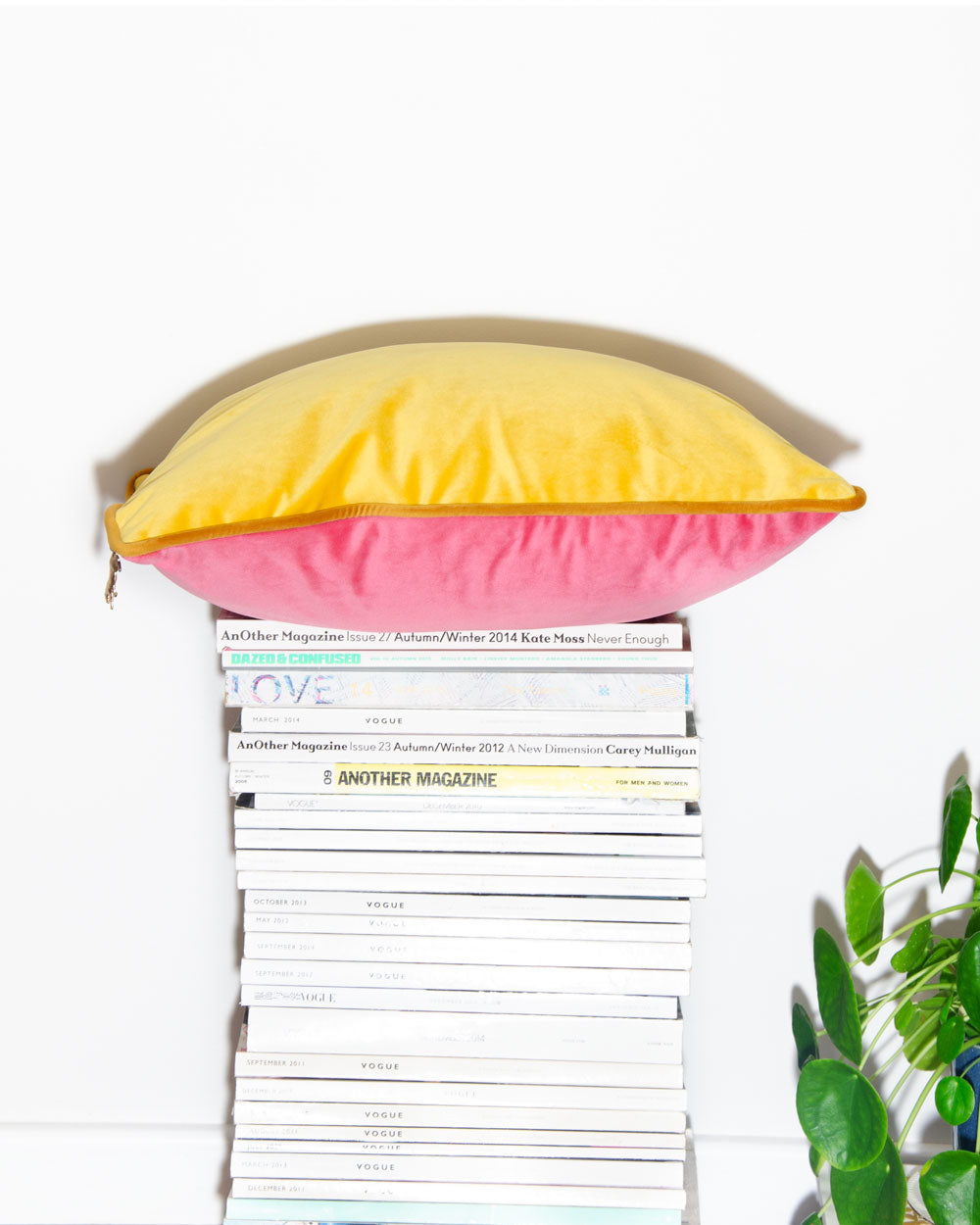 Pink & Yellow Velvet Scatter Cushion 50 x 50cm