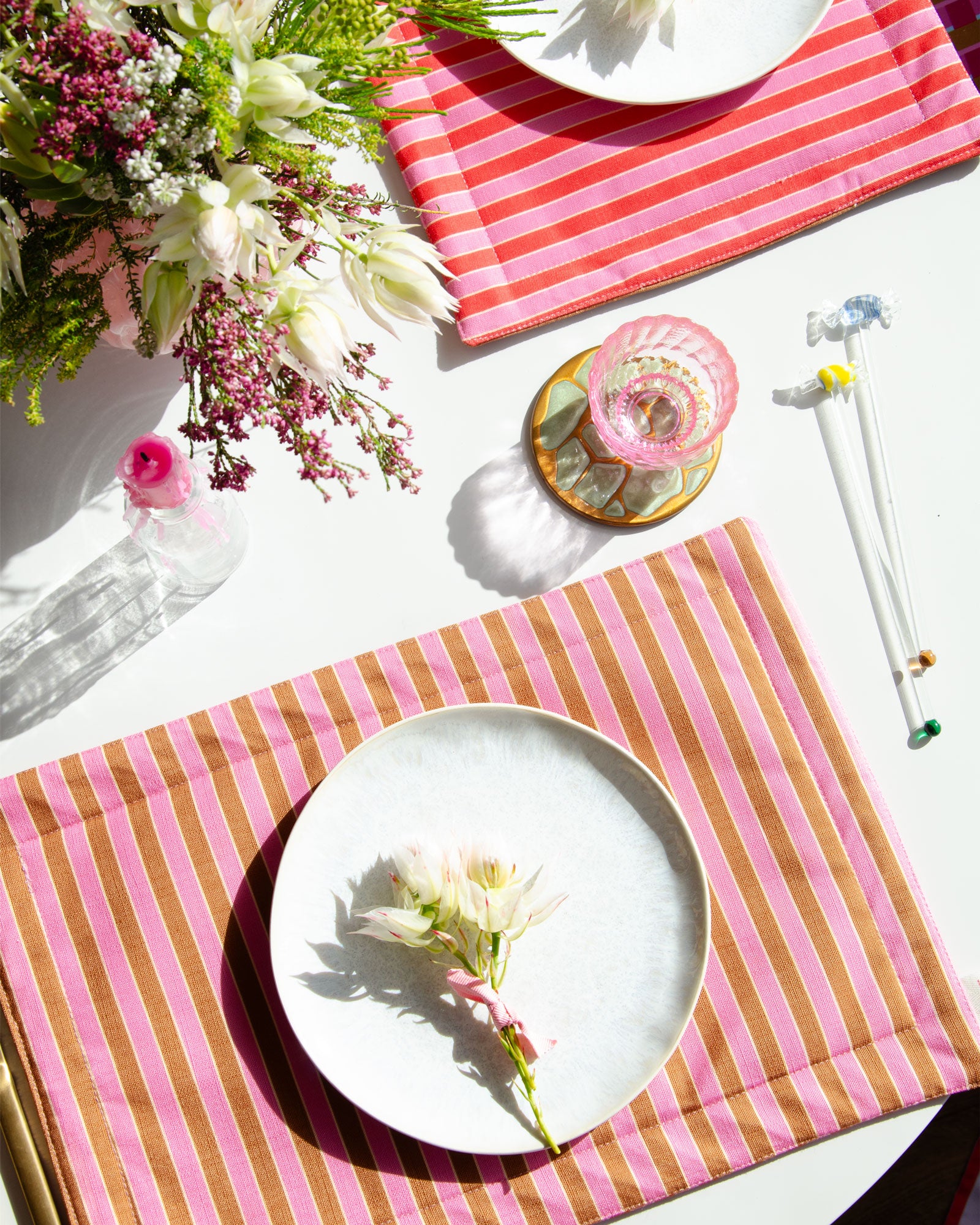 Pink & Gold Stripy Placemats