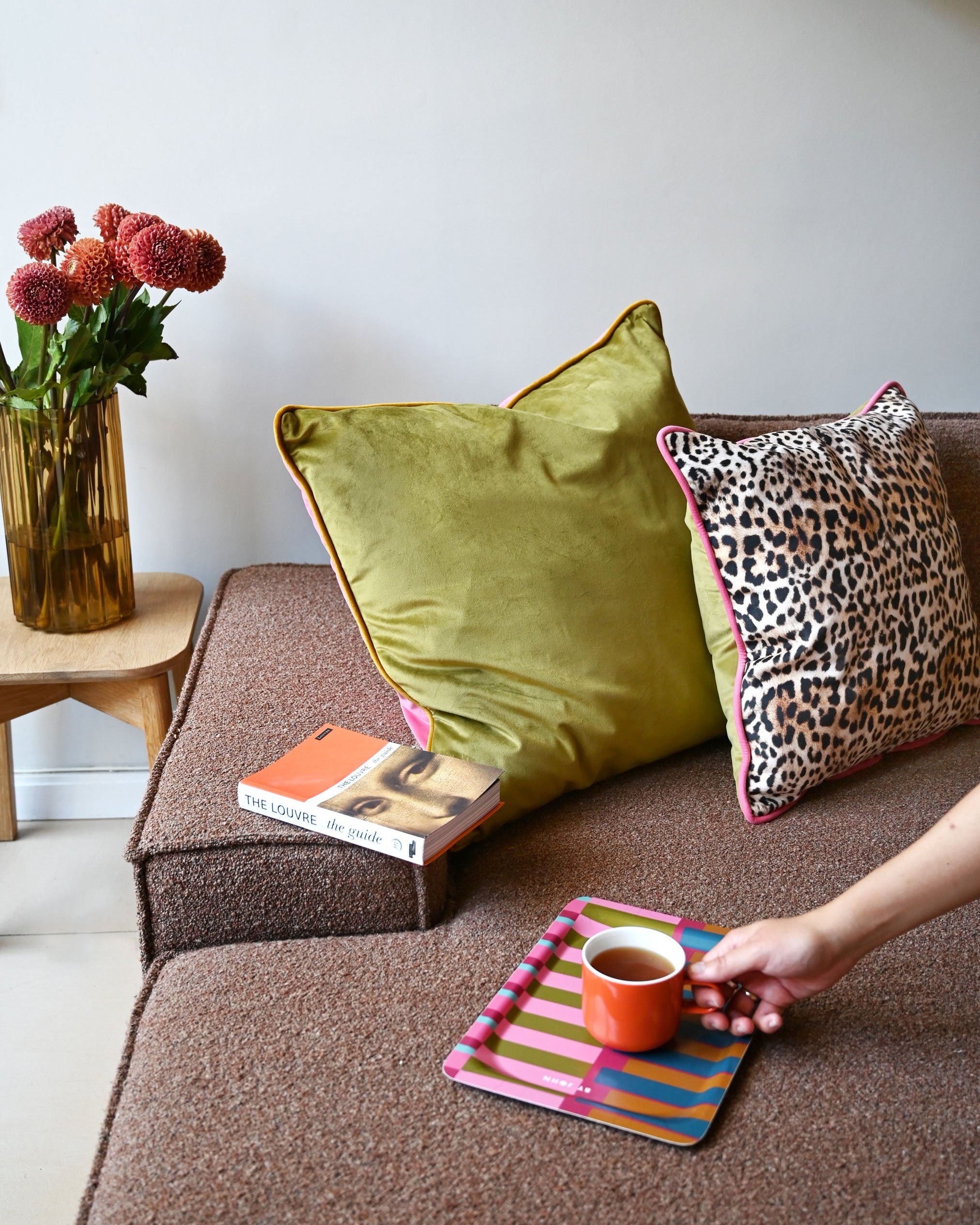 Leopard Print & Olive Velvet Scatter Cushion