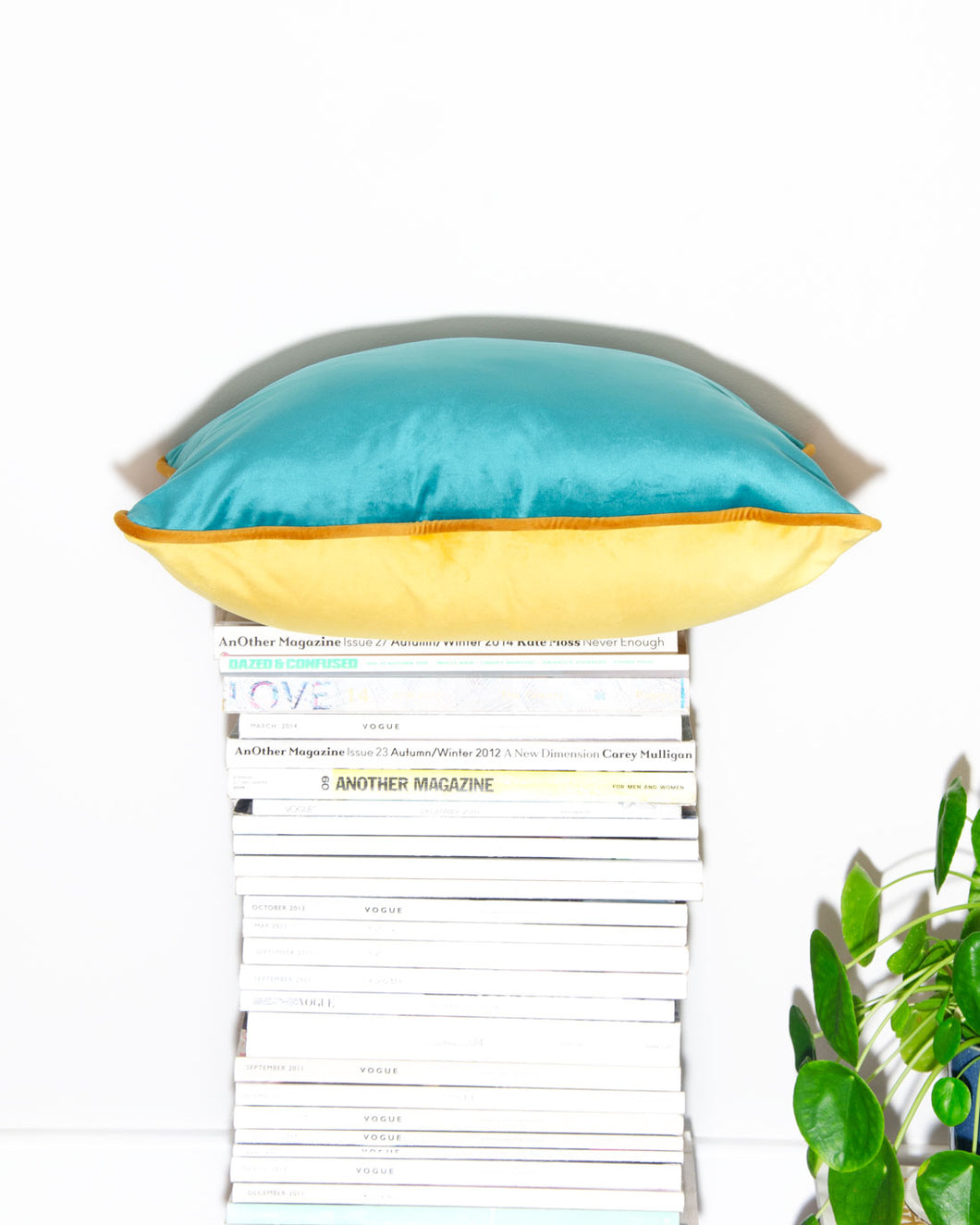 Turquoise & Yellow Velvet Scatter Cushion 50 x 50cm