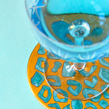 Load image into Gallery viewer, BY JOHN designs turquoise blue leopard Animal print Wine Coaster
