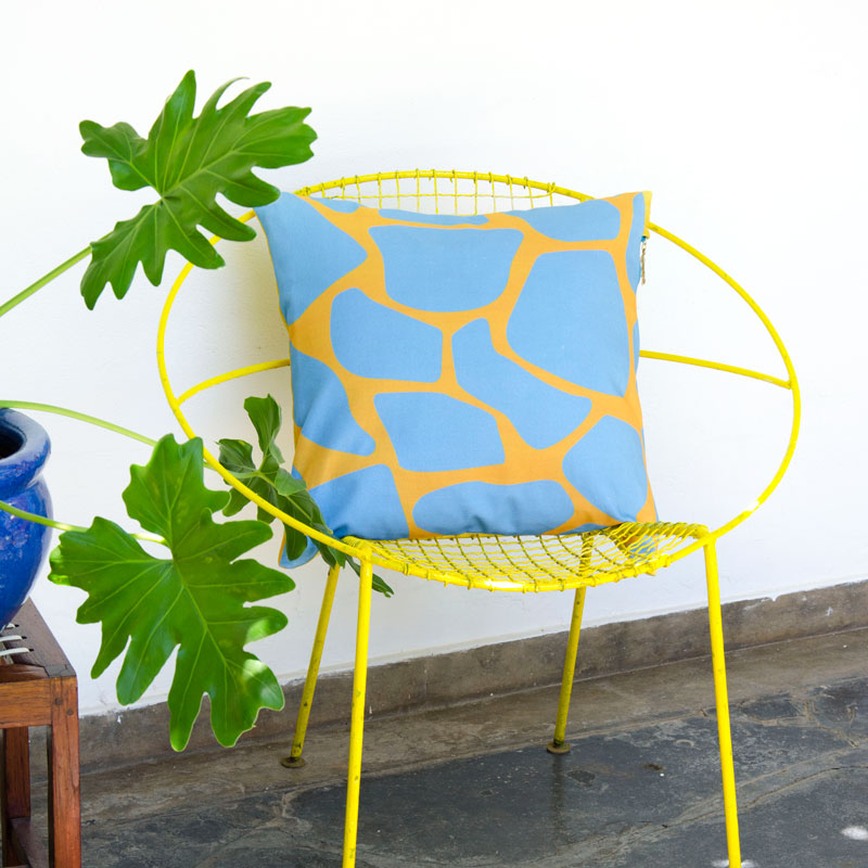 By John Designs yellow and blue African giraffe pattern scatter cushion with velvet